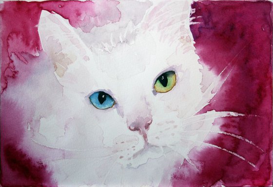 Cat portrait II  / Turkish Angora /  ORIGINAL PAINTING