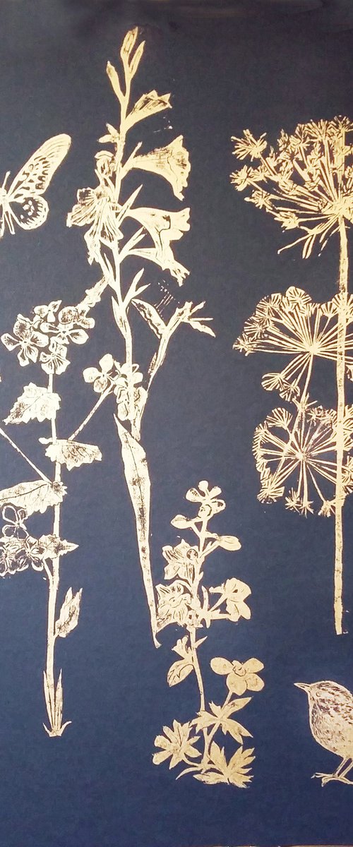 Flora and fauna (gold on black #4) by Carolynne Coulson