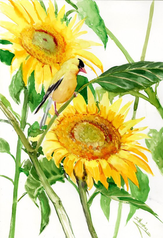 Goldfinch and Sunflowers