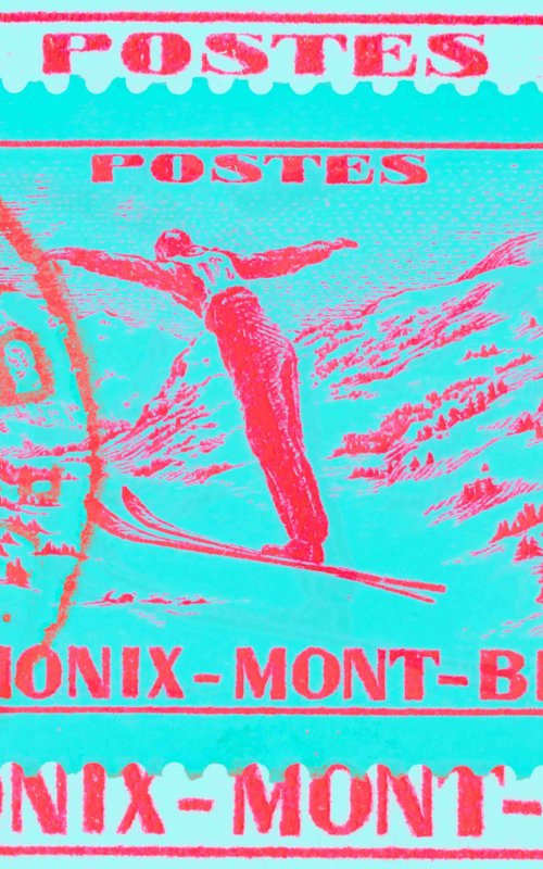Chamonix Mont Blanc 1937-Stamp Collection Art by Deborah Pendell
