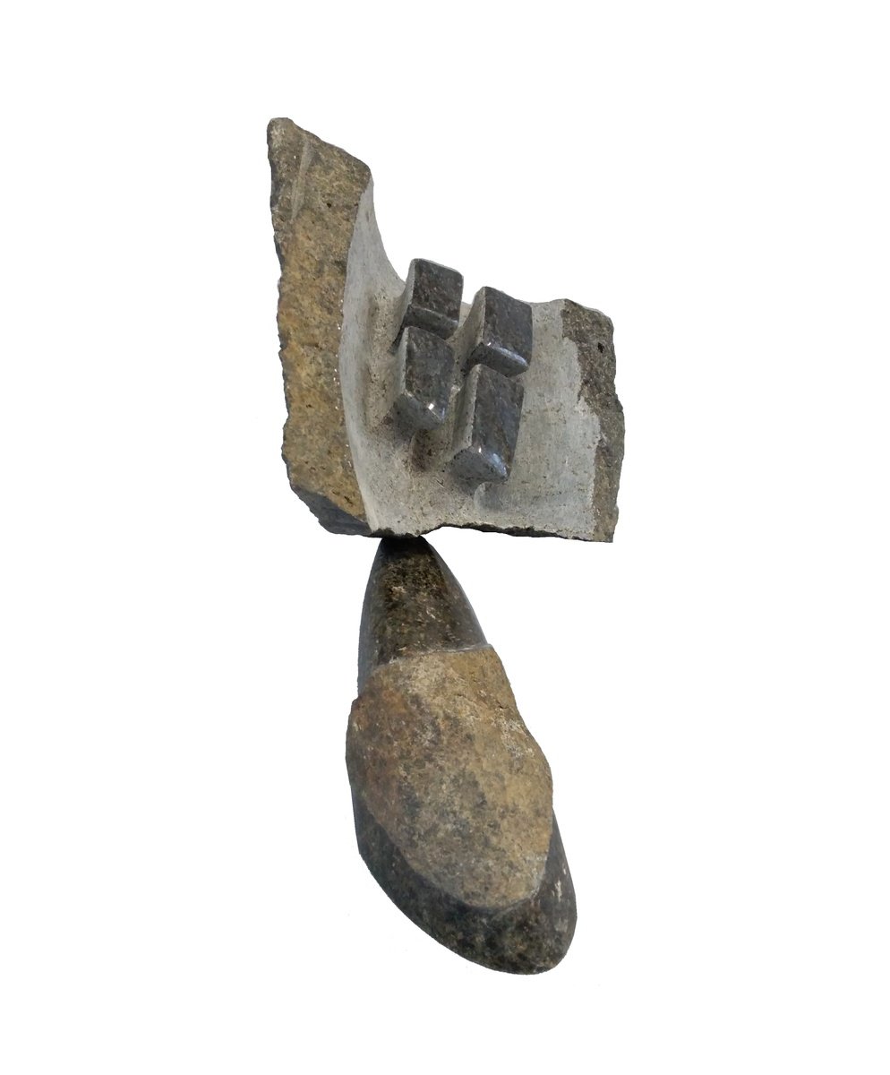 Expressive Botanical Stone Sculpture By Rasho Mitev, 12 X 14", "Black Iris", Original Artwork