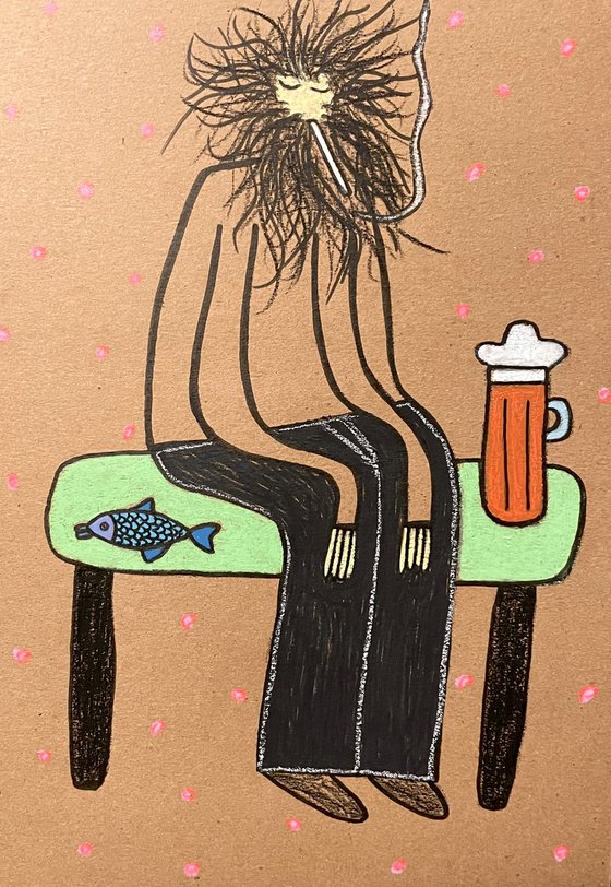 Man with fish and beer