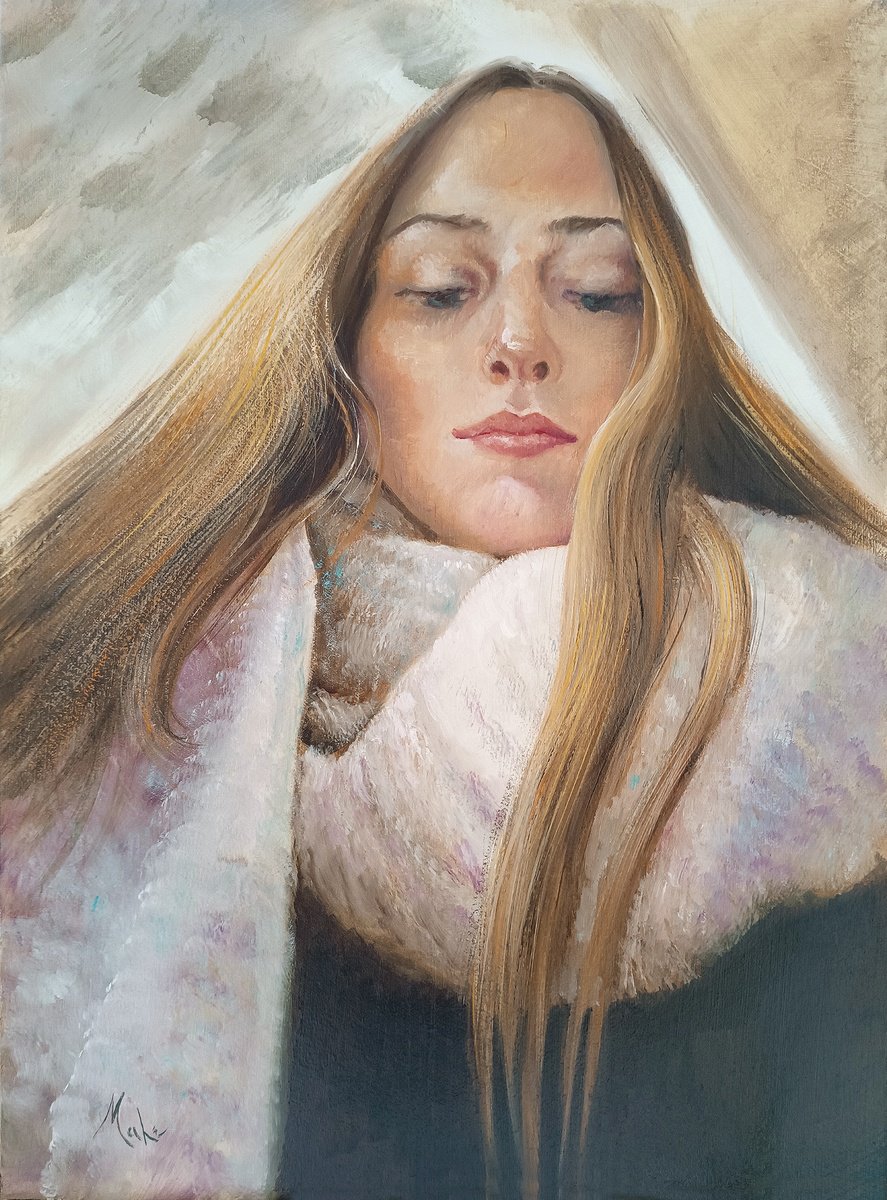 Expressive Portrait Oil Painting By Isabel Mahe, 19 X 23, From The Lofty Height Of 20, Original Artwork