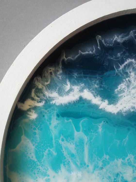 Window with seaview - original seascape 3d resin artwork, framed, ready to hang