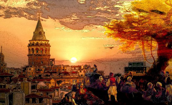 Sunset over Istanbul Galata Tower