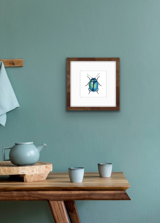 Blue beetle. ORIGINAL WATERCOLOUR ARTWORK.