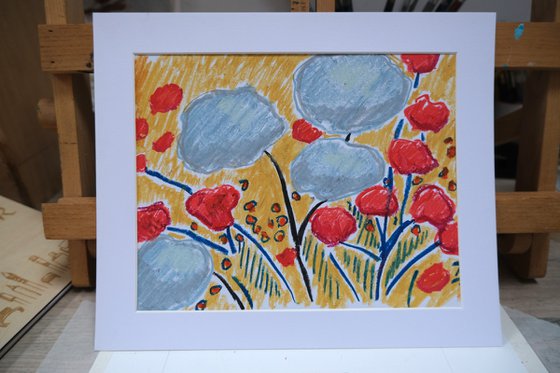 Red and grey with mustard