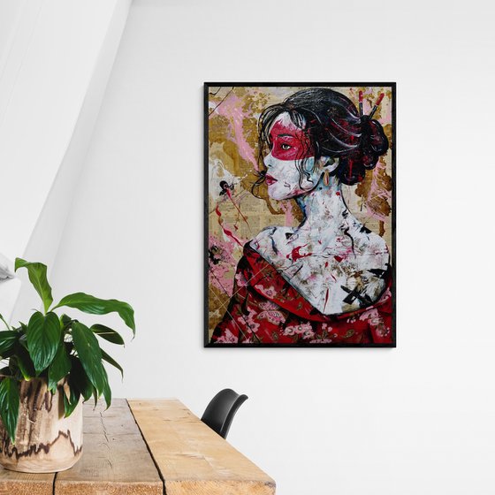 Cherry Yua 140cm x 100cm Geisha Textured Abstract Realism Art