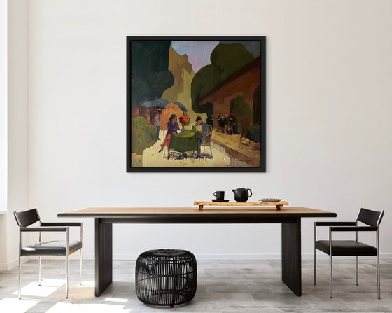 Green Table with Red Flowers