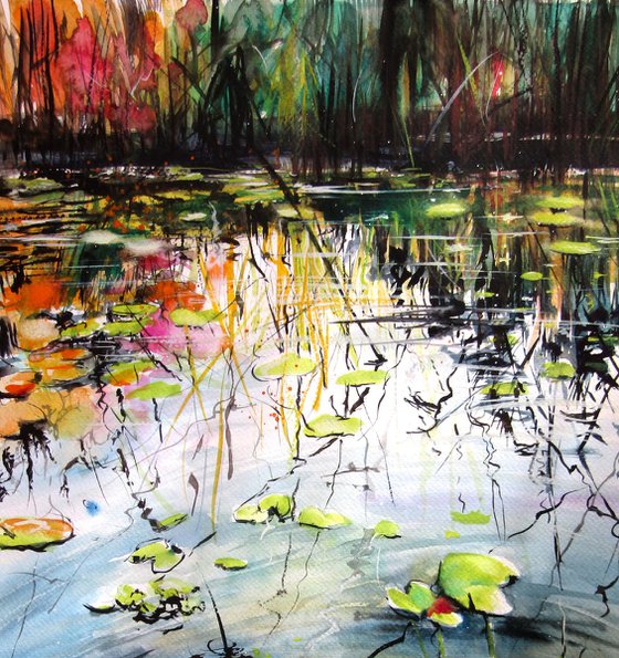 Water mirror with water lilies