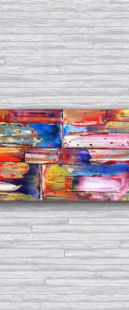 "Rotting Rainbow" -  Original PMS Oil Painting On Reclaimed Wood - 38 x 12 inches by Preston M. Smith (PMS)