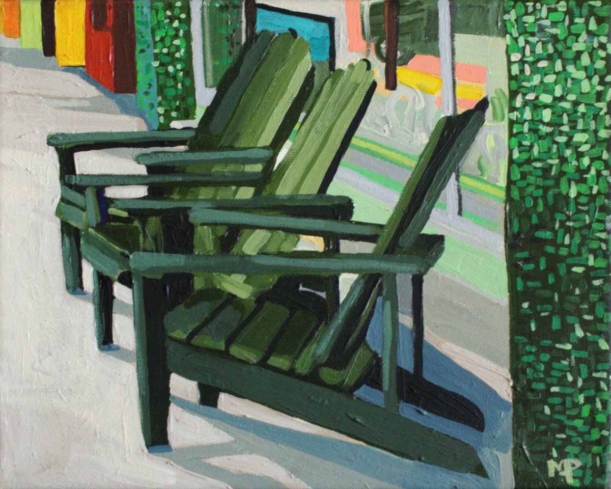 Impressionistic Still Life Acrylic Painting By Melinda Patrick, 10 X 8", Green Chairs, Original Artwork