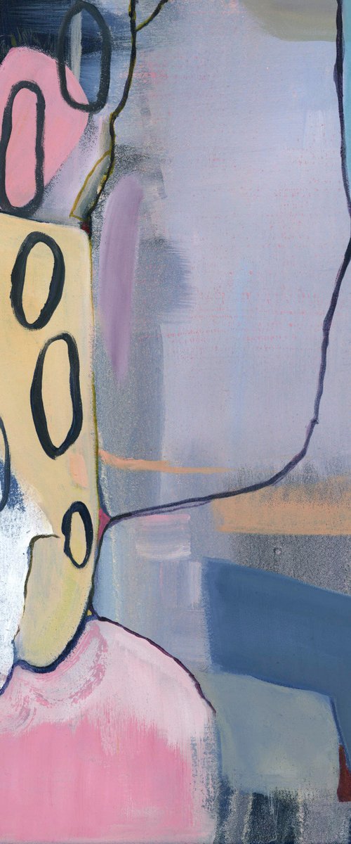 Modern Abstract Original Painting on Artist Stretched Canvas - Pink, Indigo Blue, Grey and Yellow, Minimal Style Home Decor/Dorm Room/Gift by Eleanore Ditchburn
