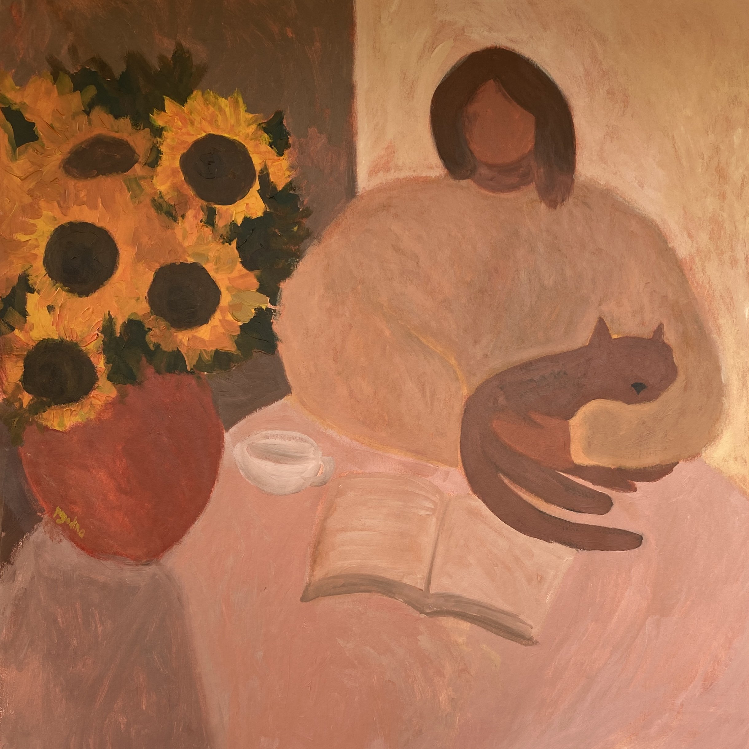 Impressionistic Portrait Acrylic Painting By Dasha Pogodina, 37 X 37, Summer Is Almost Over, Original Artwork