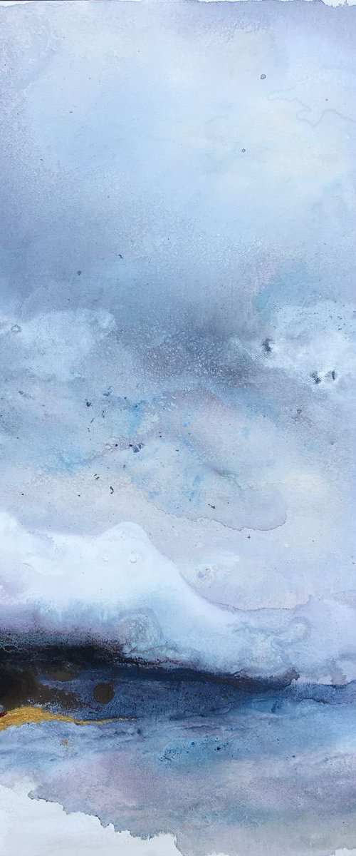 "Emptiness" abstract lyrical atmospheric landscape organic soft tones with gold leaf by Henrieta Angel