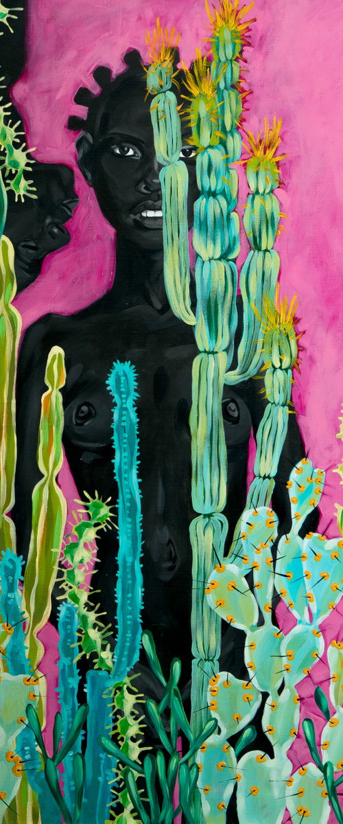 Behind Cactuses (140x140cm/55x55in) by Inga Makarova