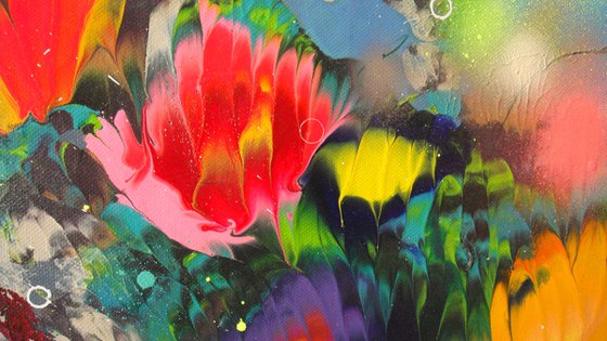 "Fairy Flowers" VERY LARGE Floral Painting