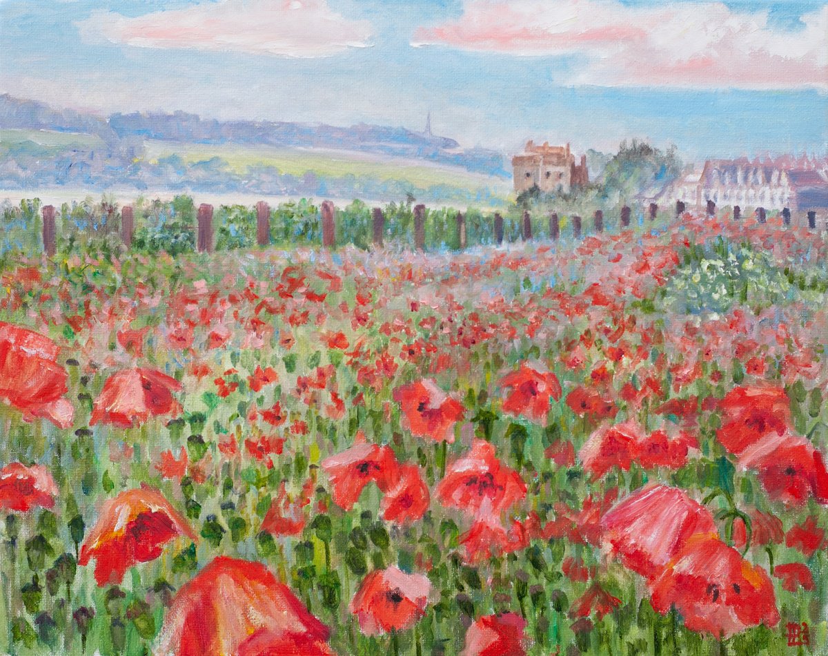 Impressionistic Landscape Oil Painting By Liudmila Pisliakova, 9 X 7", Poppies Of The Ferry, Original Artwork