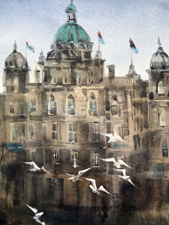 Birds of Edinburgh. One of a kind, original painting, handmad work, gift, watercolour art.