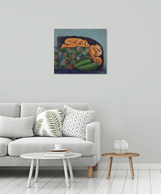 Mother's love  (Acrylic painting, 60x70cm, ready to hang)