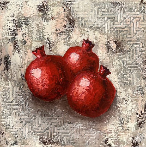 Pomegranate with cream background