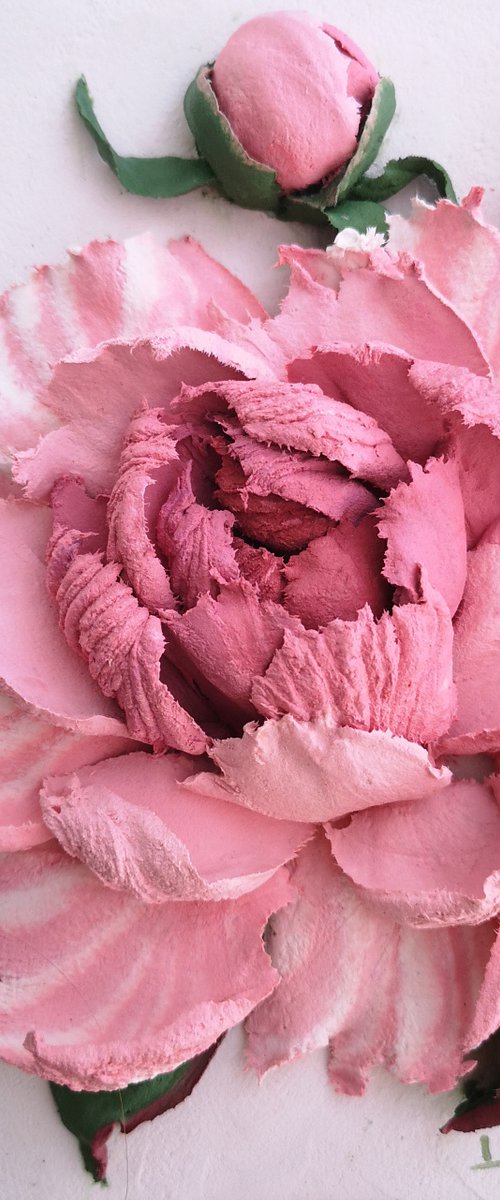 Pink Peony - 3d painting, 20x20x5 cm depts by Irina Stepanova
