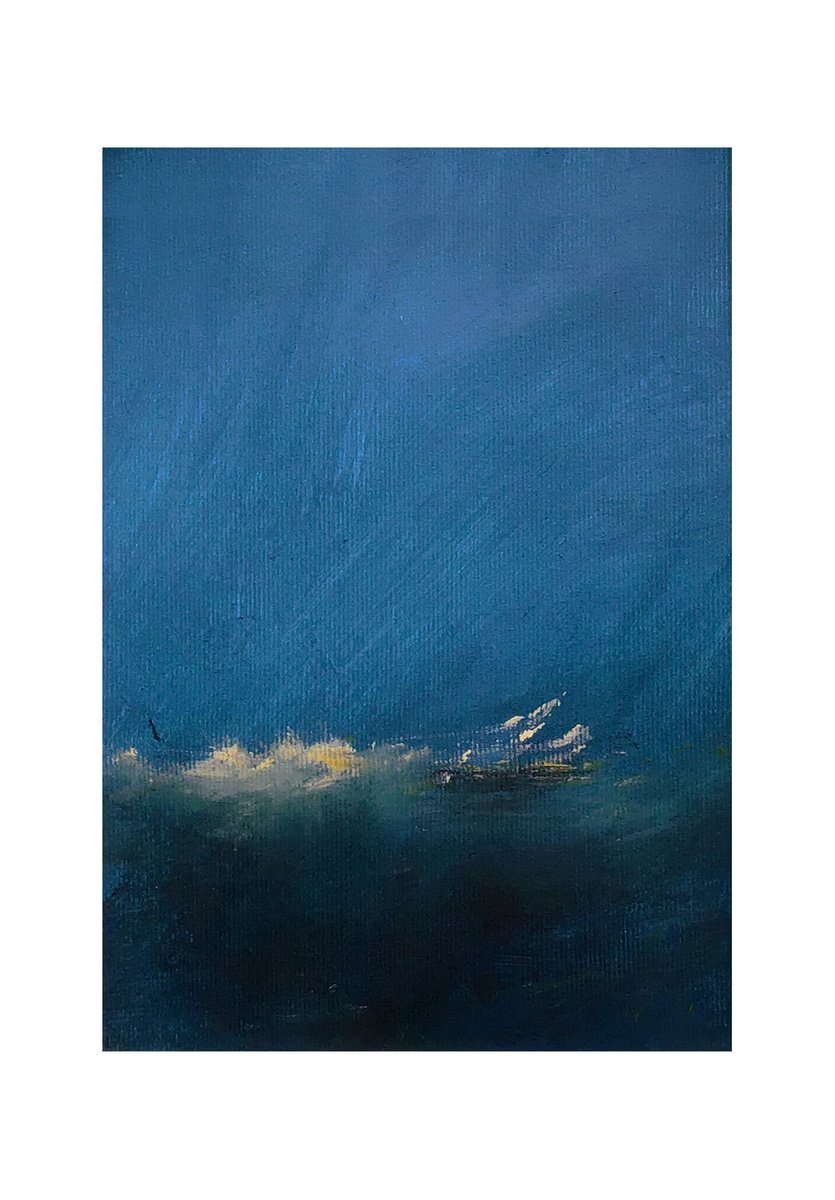 Blue Horizon II - Original mounted abstract blue painting by Jon Joseph