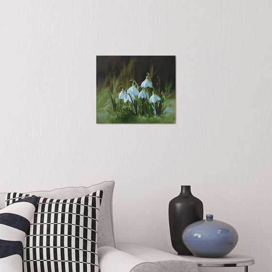 "Delicate snowdrops"  flower  liGHt original painting  GIFT (2020)