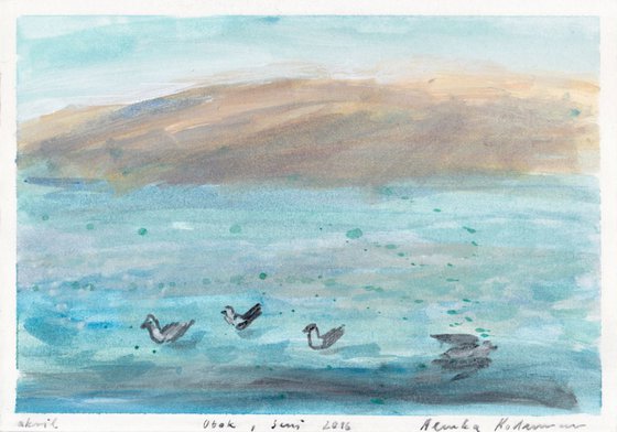 Island – Otok, from Cycle Sea, Senj, August 2016, acrylic on paper, 19.9 x 28.4 cm