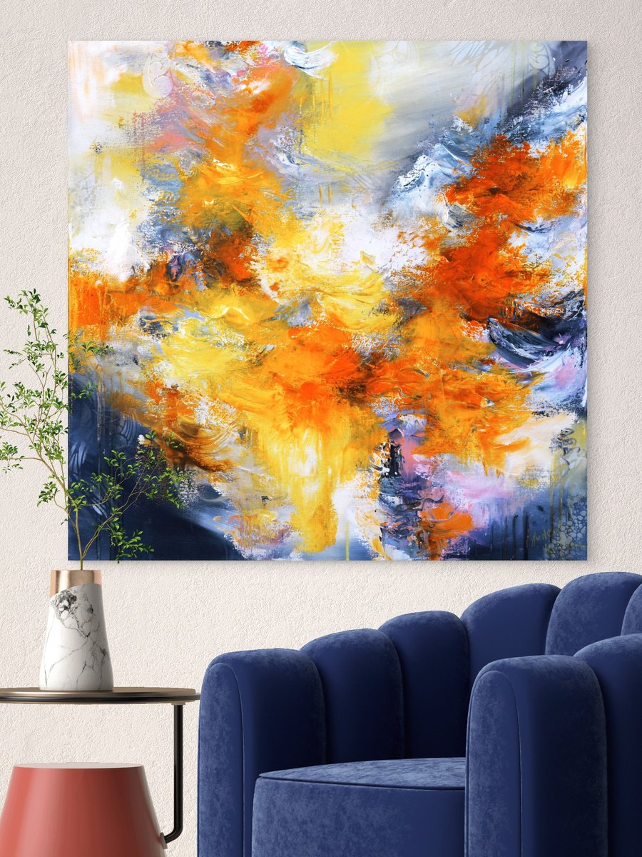 Abstract Acrylic Painting By Andrada Anghel, 40 X 40, Abstract Serenade Of Shadows, Original Artwork