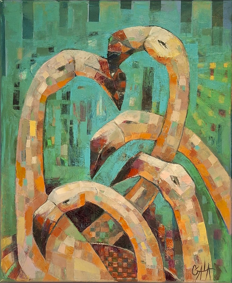 Expressive Animal Oil Painting By Galya Koleva, 16 X 20, Pink, Original Artwork