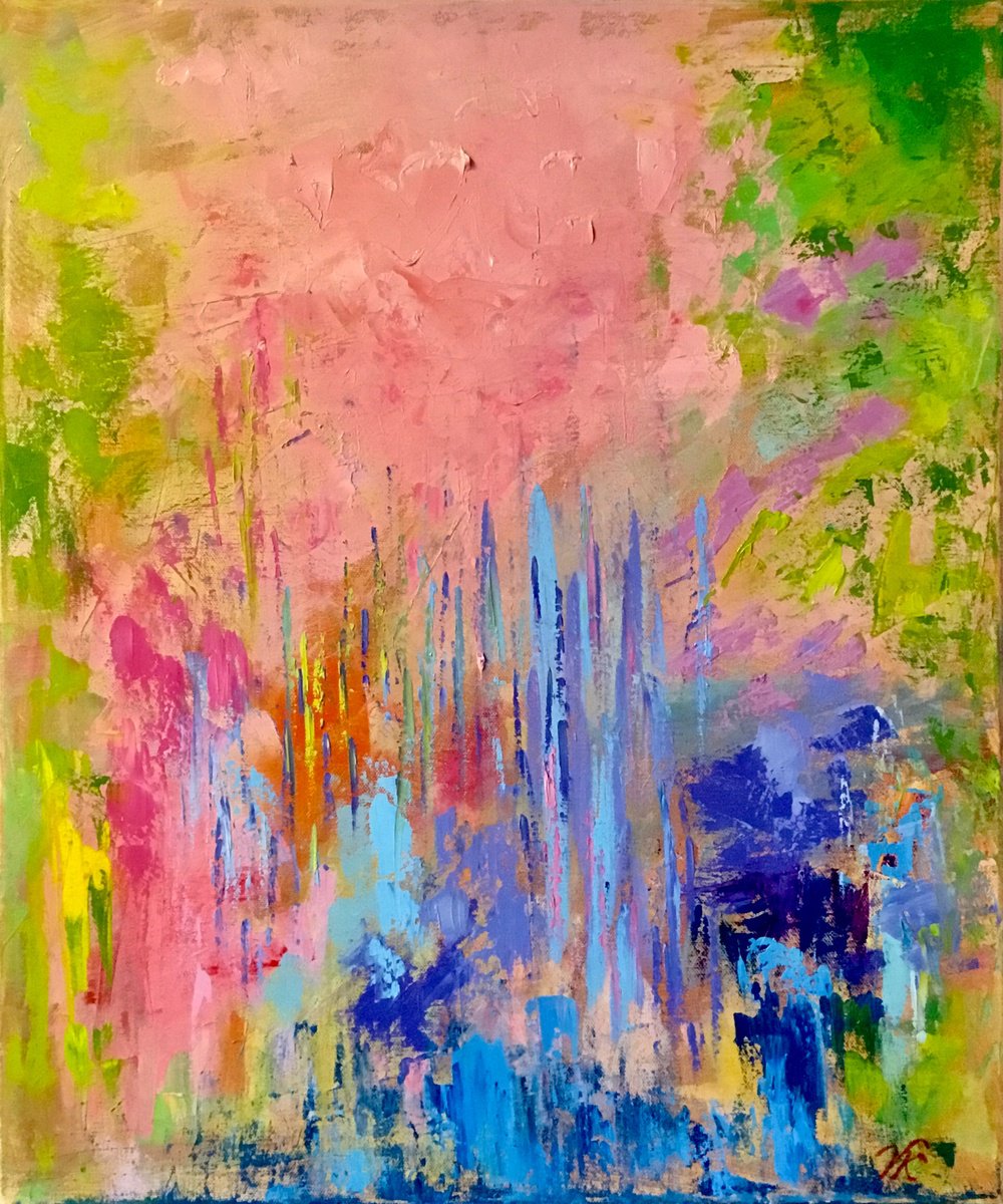 Organic Abstract Oil Painting By Vera Klimova, 18 X 22", In The Hothouse, Original Artwork