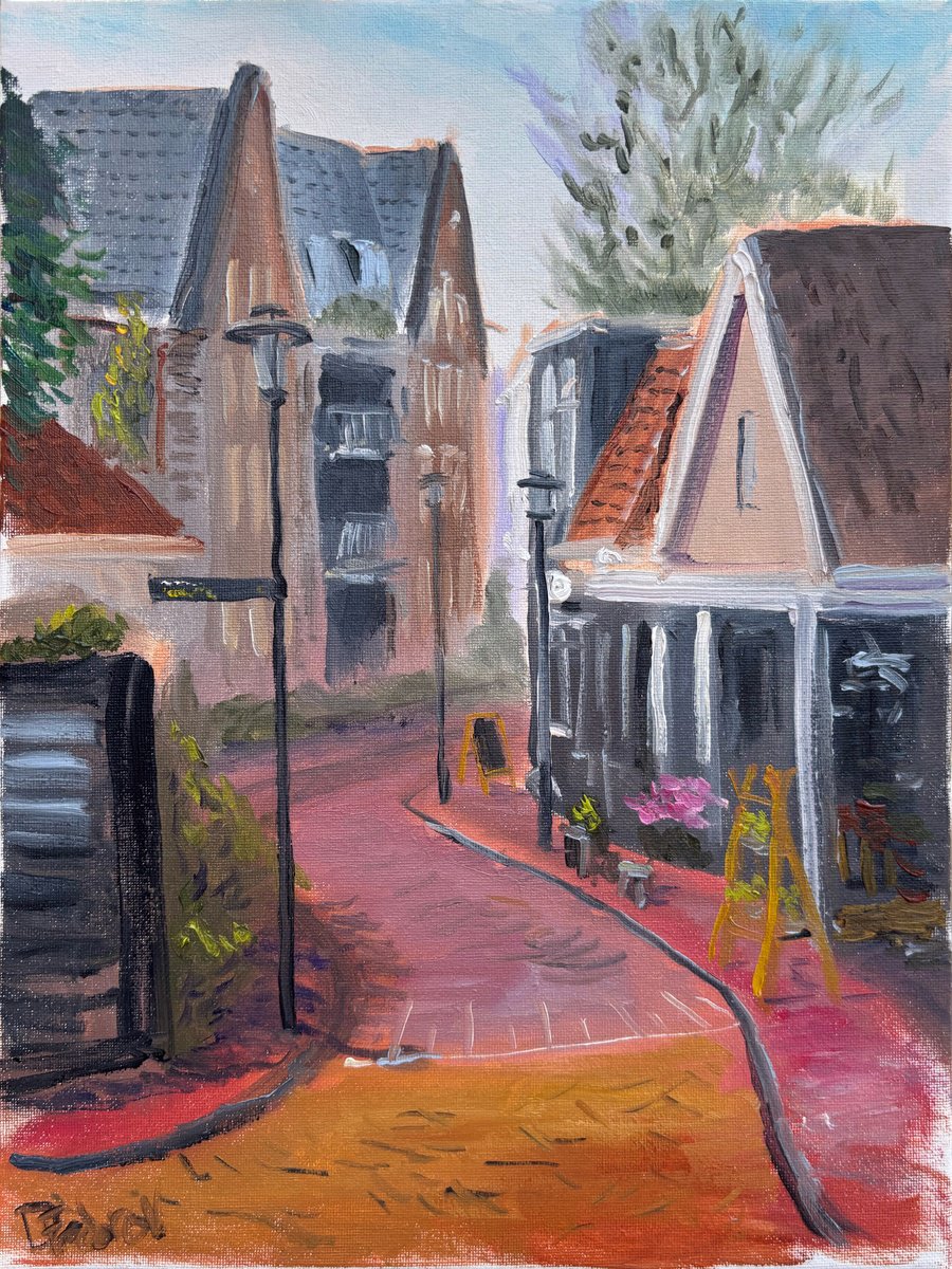 Impressionistic Cityscapes Oil Painting By Dmitry Fedorov, 12 X 16, Kruisstraat In Beilen, Original Artwork