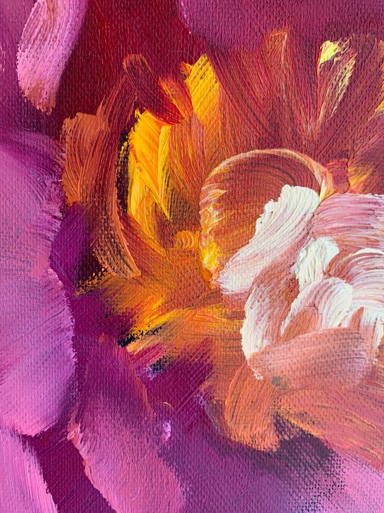 Original oil painting red peony on canvas