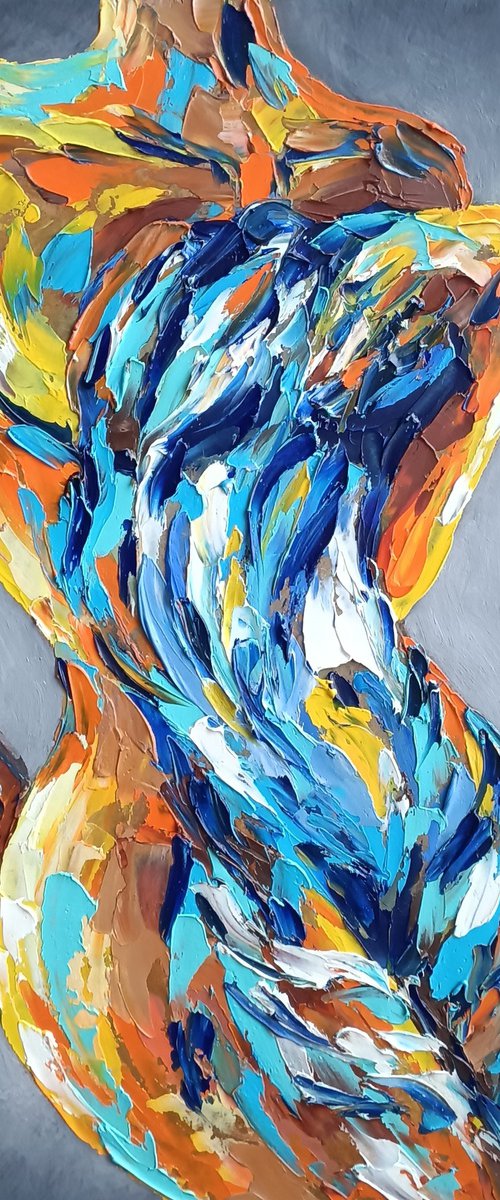 Veil - nude, nu, erotic, body, woman, woman body, oil painting, gift for him, gift for man, nu oil painting by Anastasia Kozorez