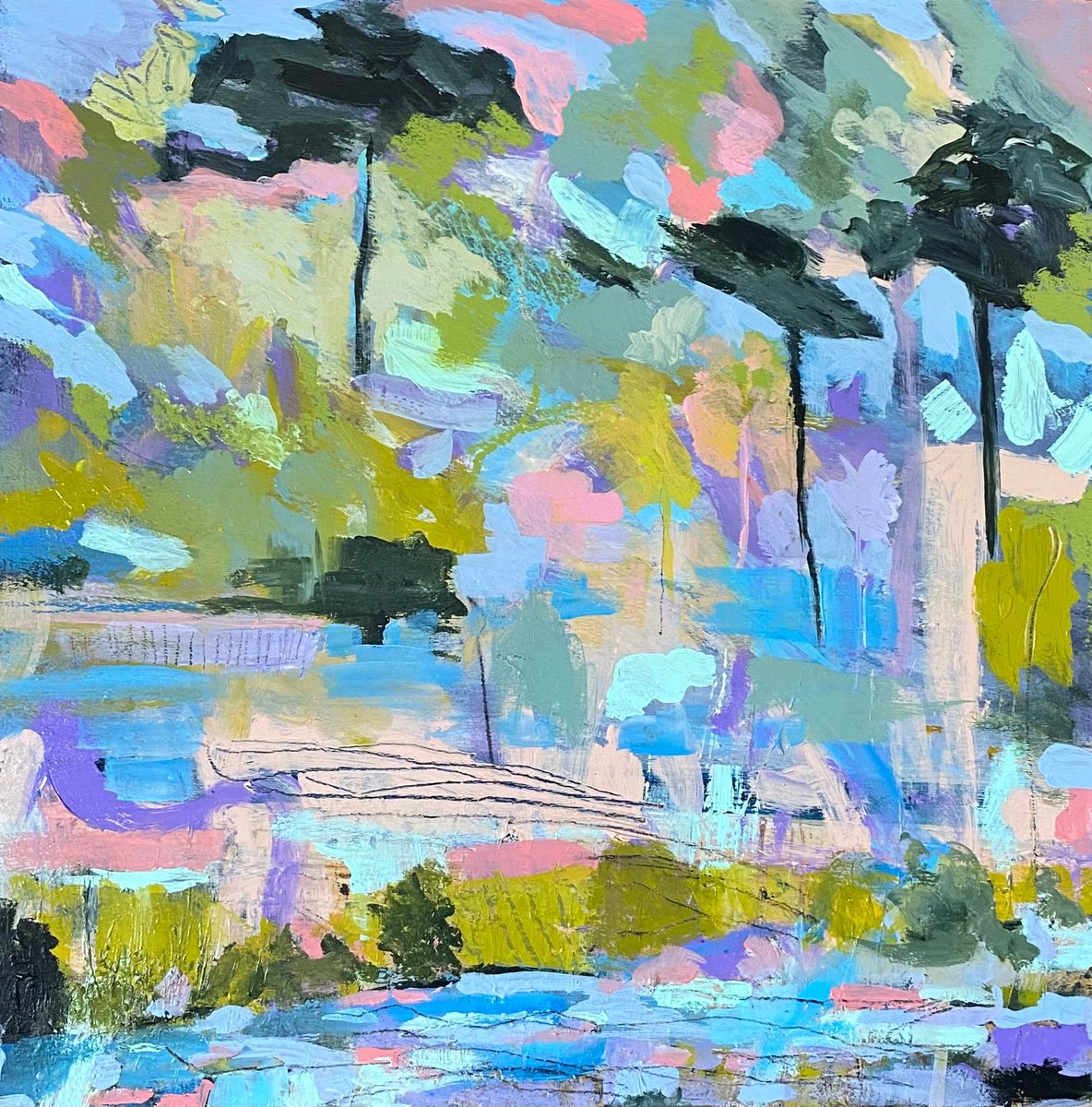Abstract Landscape Painting By Nikki Wheeler, 18 X 18", Living In The Moment, Original Artwork