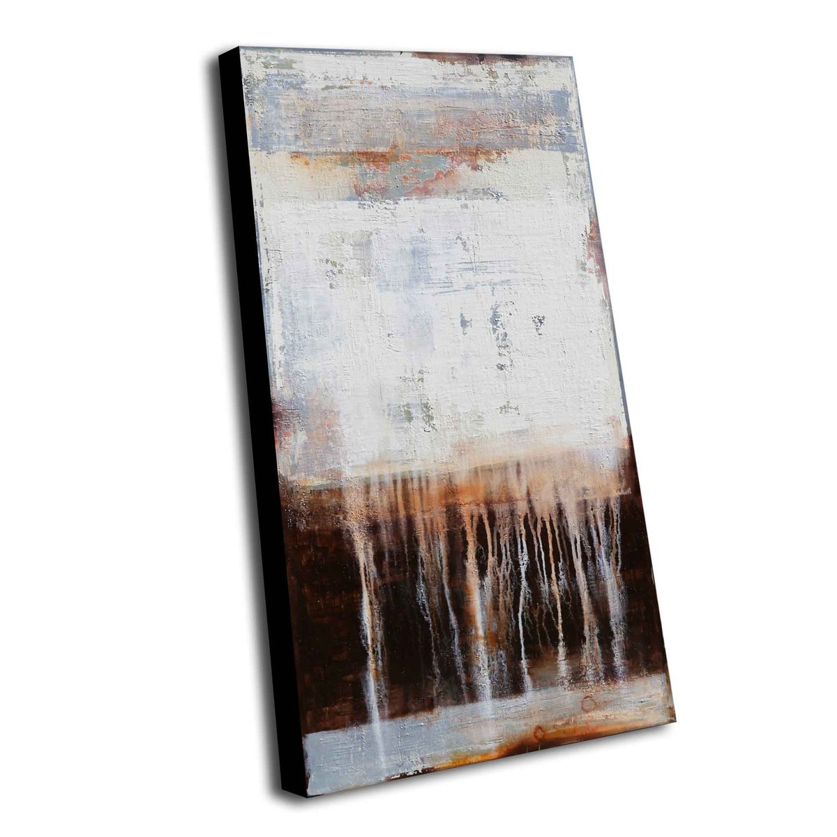 IMPERCEPTIBLE SIGNS - 120 X 60 CMS - ABSTRACT ACRYLIC PAINTING ON CANVAS * WHITE * BROWN by Inez Froehlich