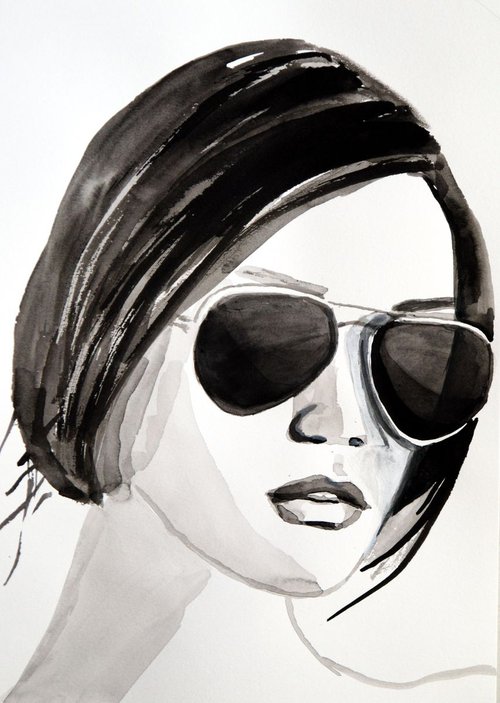 Girl with sunglasses / 29.7 X 21 cm by Alexandra Djokic