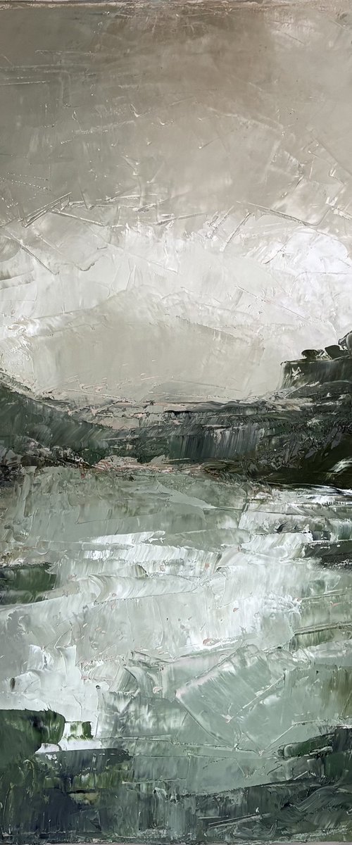 Dark textured green lagoon river mountains by Daniela Nocito