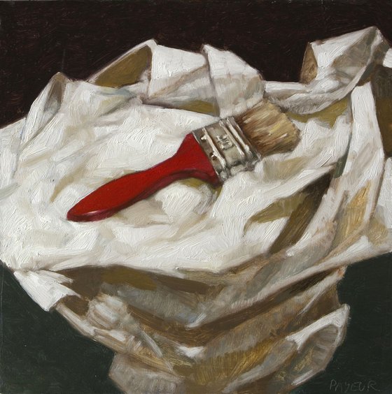 still life of brush and white drapery