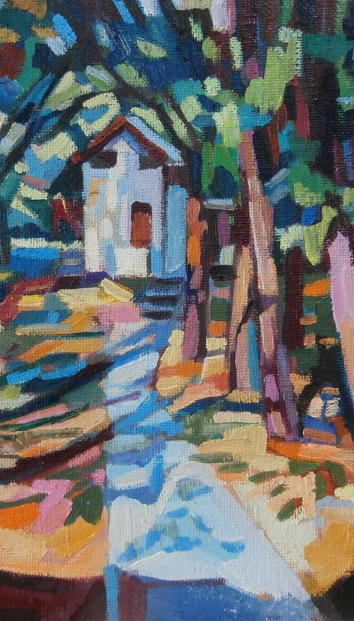 Summer light on the forest path / 24 x 18 x 0.3 cm by Maja Đokić Mihajlović