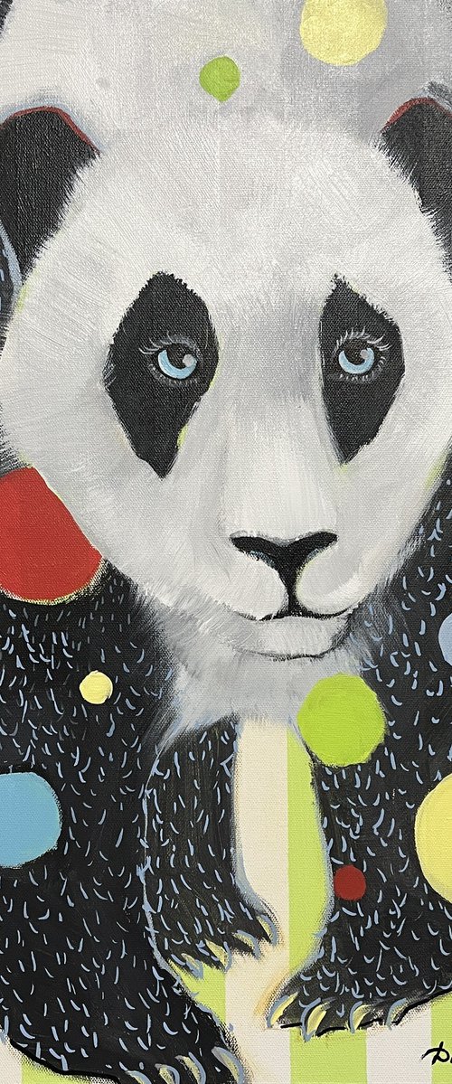 “Panda Bear”.Acrylic painting on canvas, 24 x 24 in by Daria Borisova