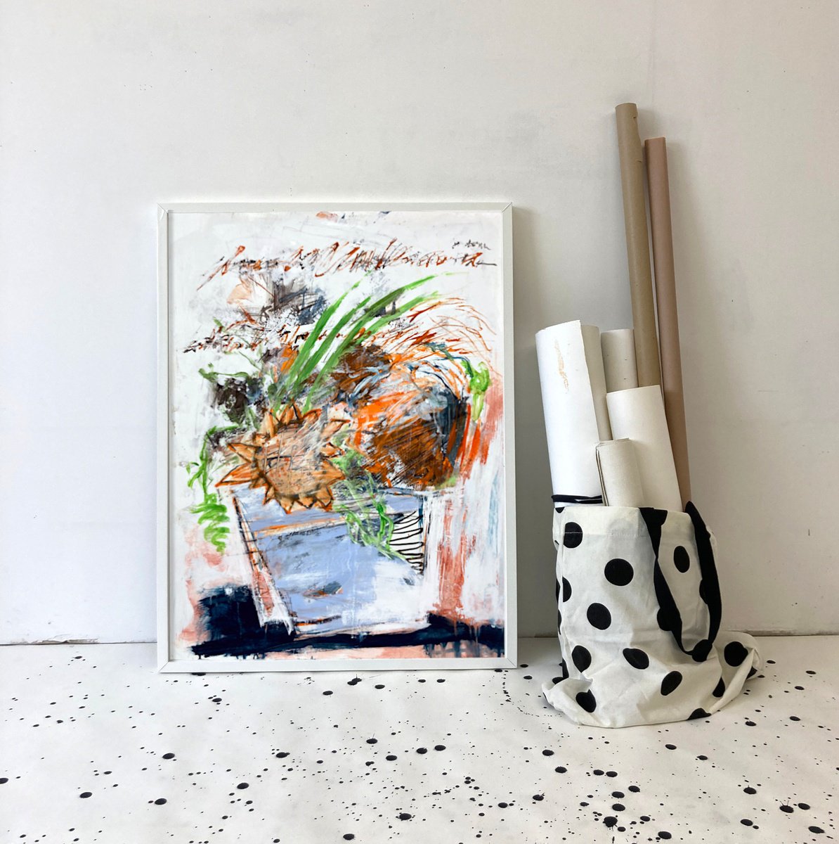 Abstract Still Life Acrylic Painting By Jutta Rika Bressem, 24 X 31", Still Life P 5, Original Artwork