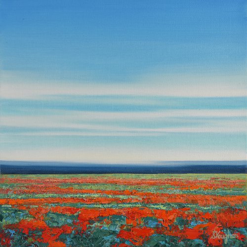 Blue Sky Poppies - Vibrant Colorful Flower Field by Suzanne Vaughan
