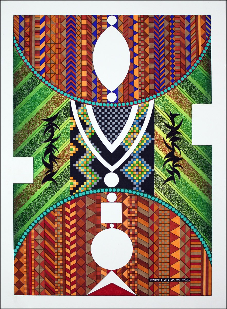 Geometric Abstract Ink Drawing By Knight Sherring, 22 X 30", Coming Together., Original Artwork