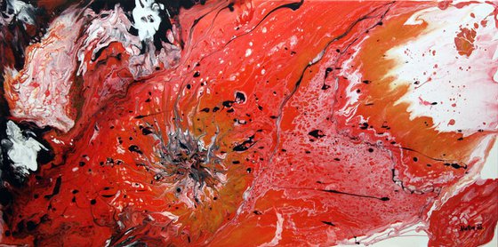 Large Abstract Red and White Acrylic painting