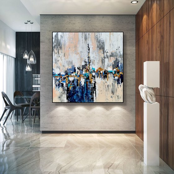 City Living - LARGE, MODERN, PALETTE KNIFE ABSTRACT ART – EXPRESSIONS OF ENERGY AND LIGHT. READY TO HANG!