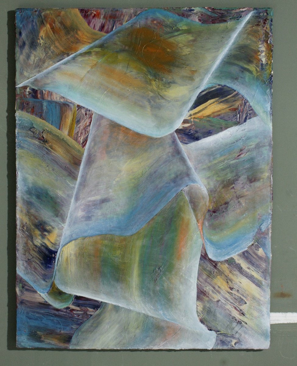 Geometric Abstract Oil Painting By Giuseppe Pastore, 24 X 31, Never Give Up, Original Artwork