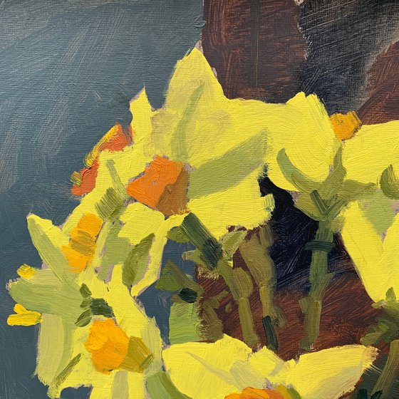Daffodils and Oak Table