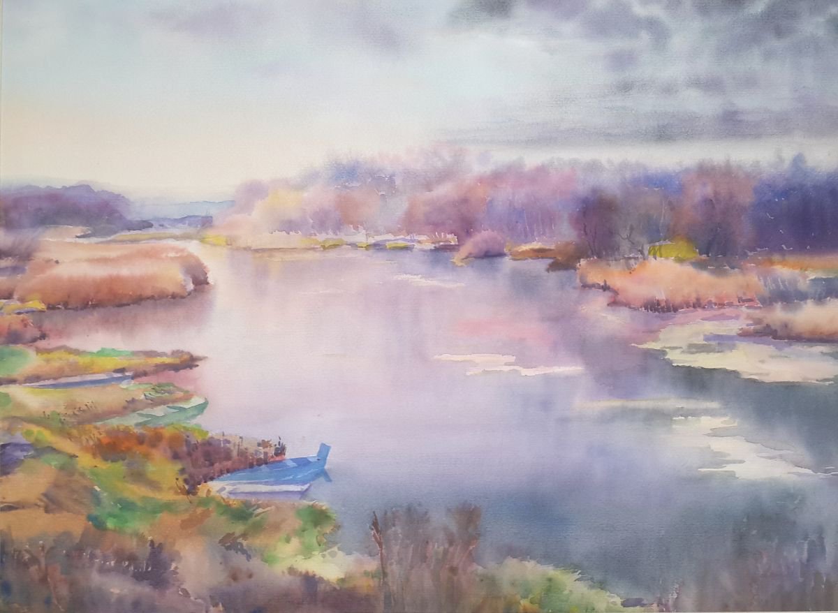Impressionistic Landscape Watercolour By Yurii Pashkov, 30 X 22", Morning, Original Artwork